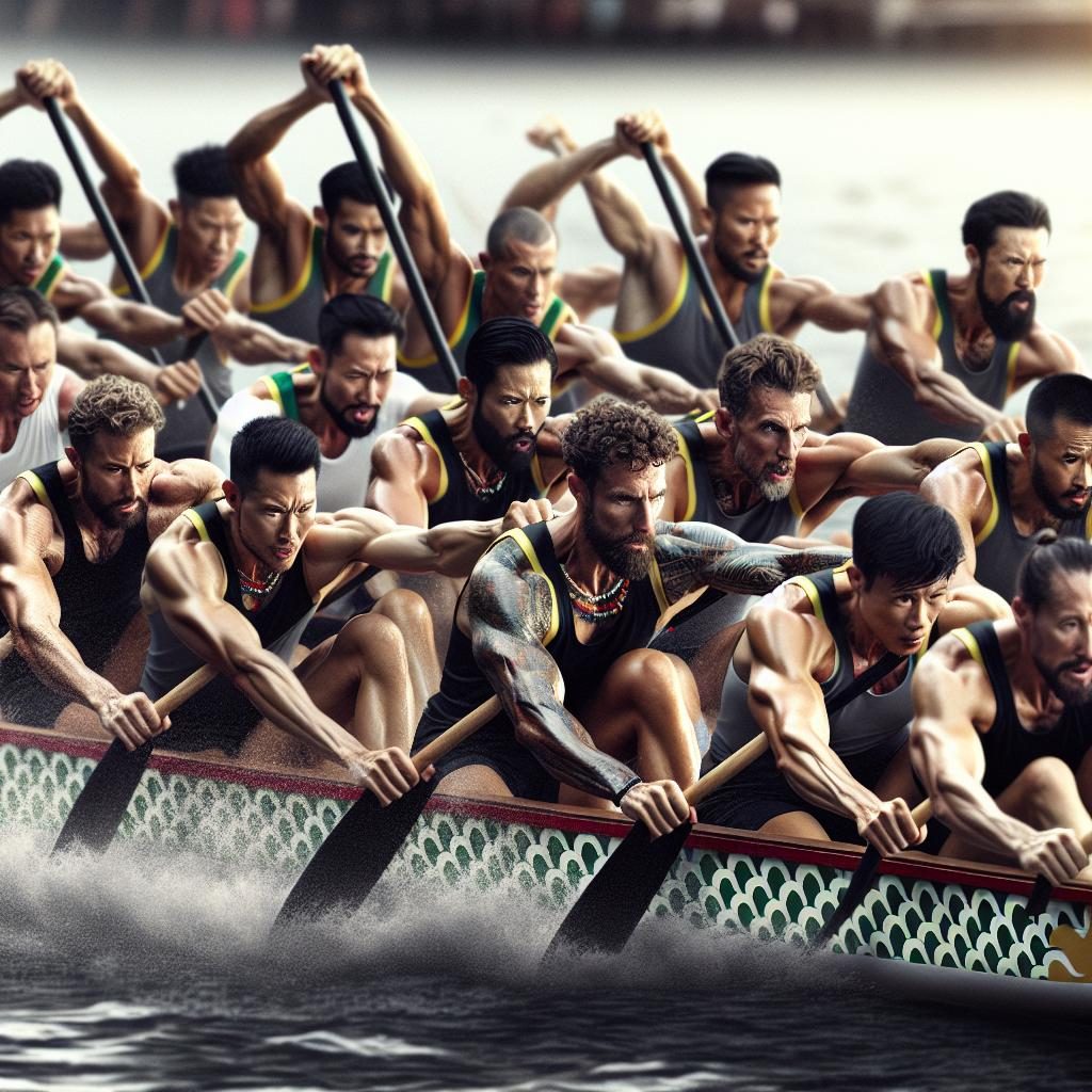 Dragon boat racing action.