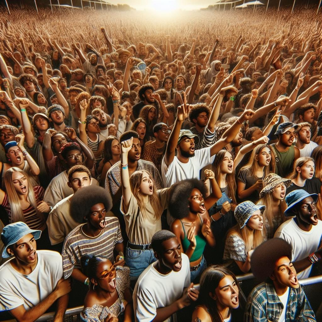 Music festival crowd cheering.