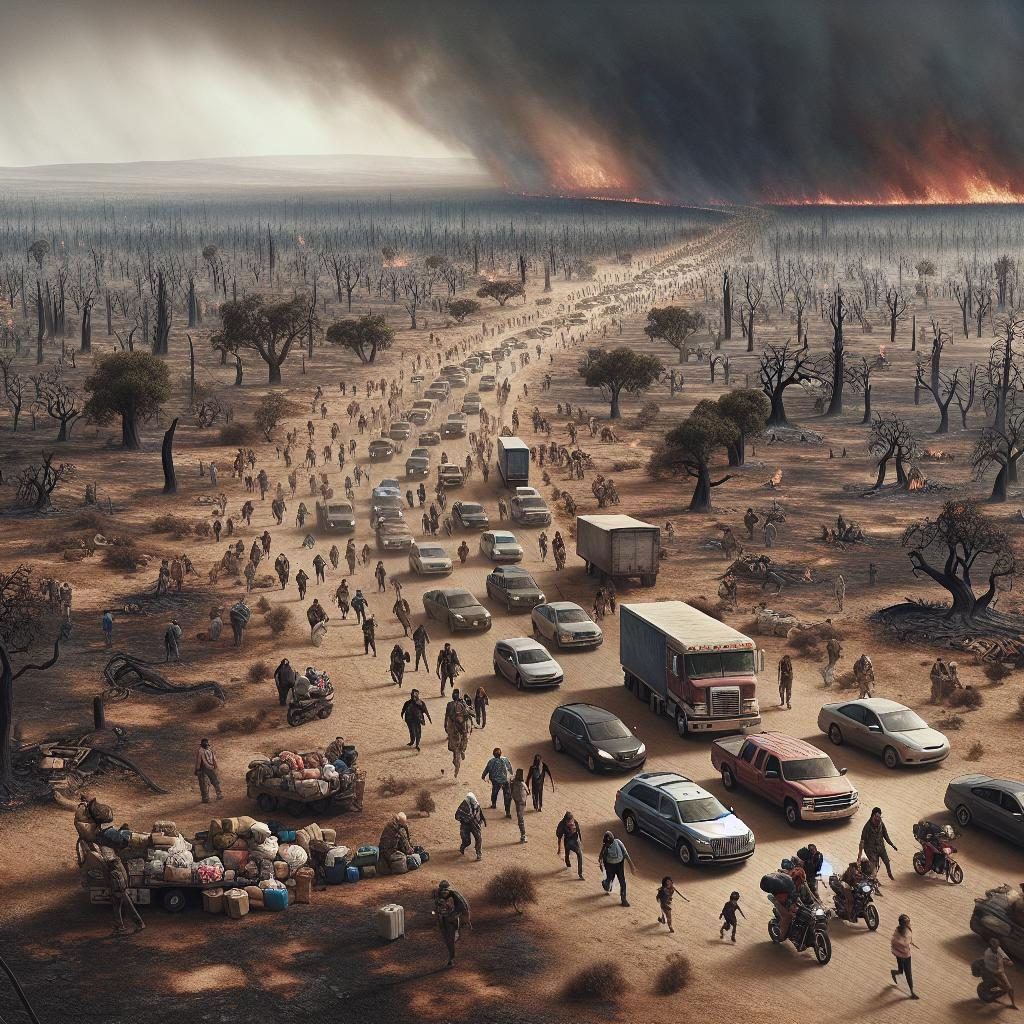 Scorched landscape evacuation.