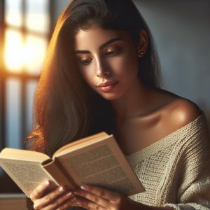 Young woman reading book.