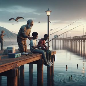 Fishing lessons at pier.