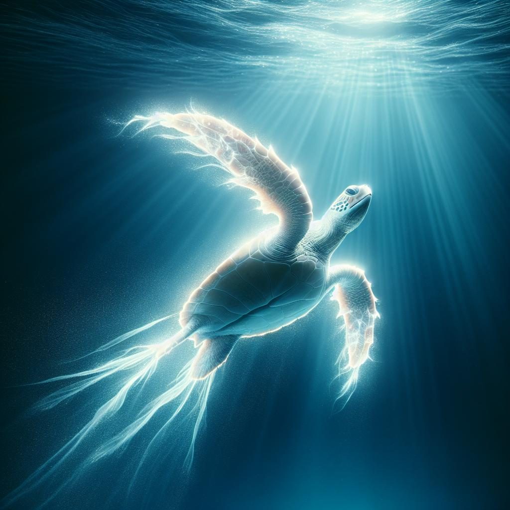 Glowing sea turtle swimming