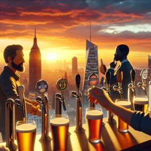 Beer taps in sunset