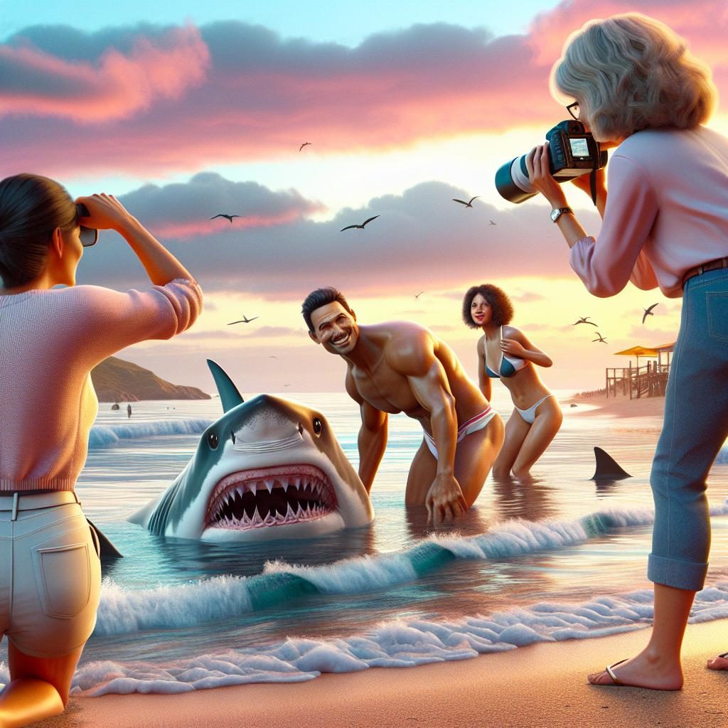 Shark encounter on beach