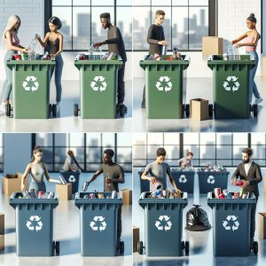 Recycling bin assortment display.