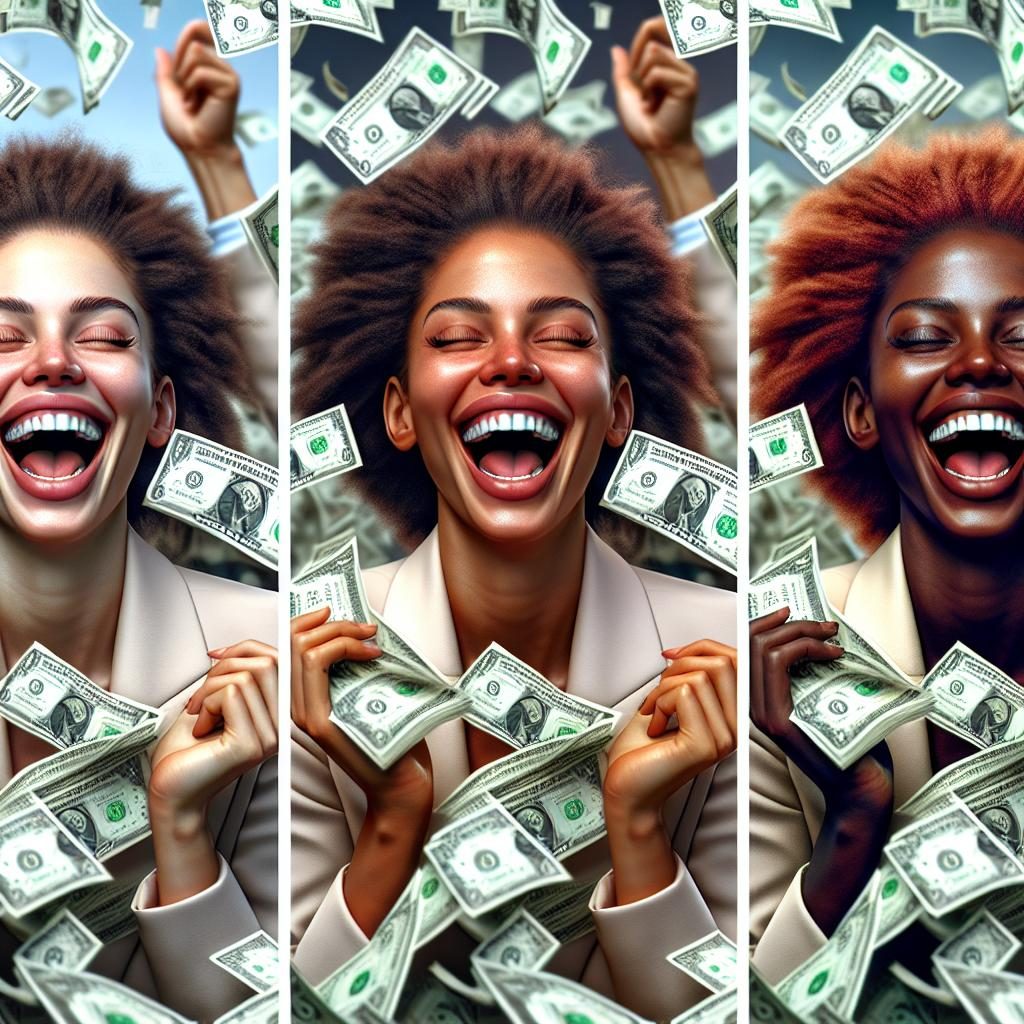 Woman celebrating with money