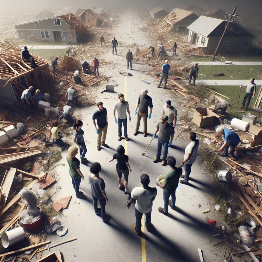 Tornado aftermath aerial view.