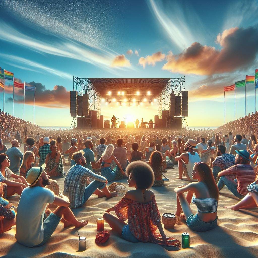 Beach concert scene illustration.