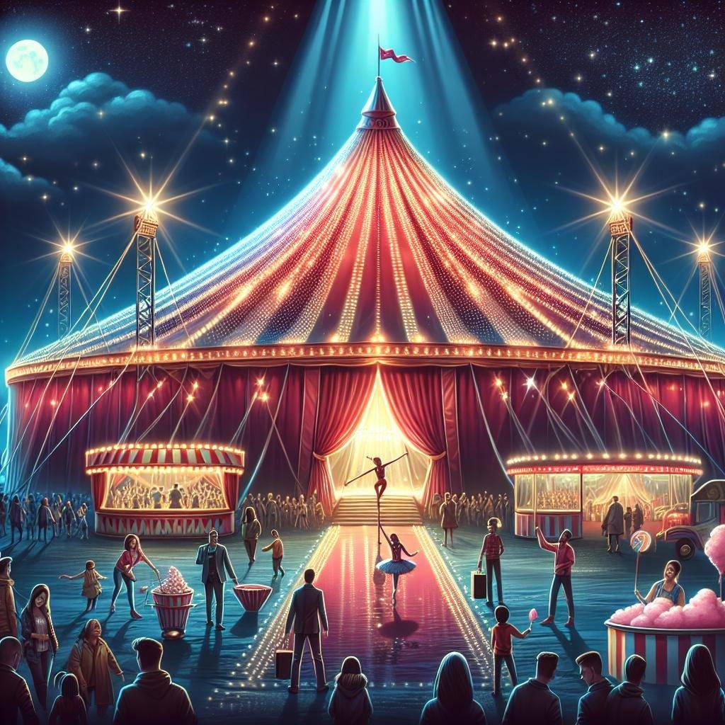 Circus tent in spotlight.