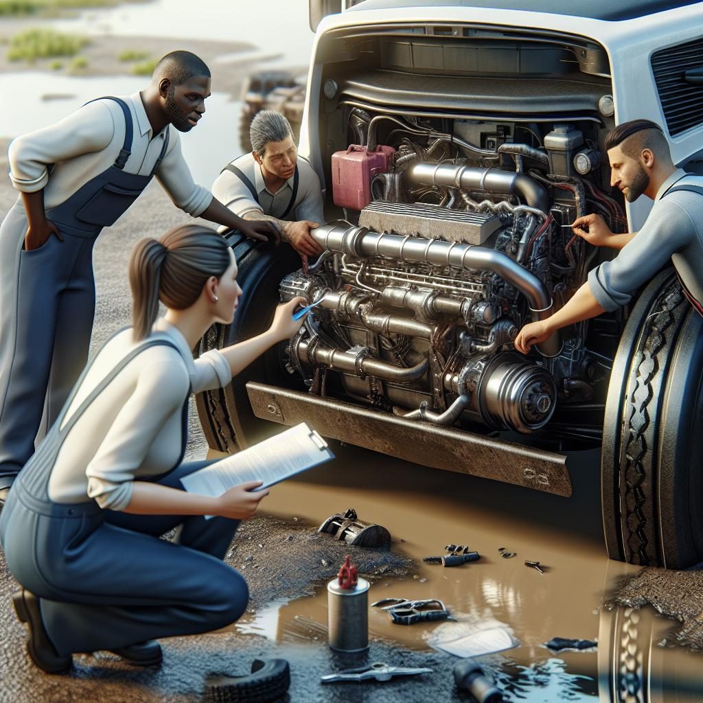 Waterlogged utility truck repair.