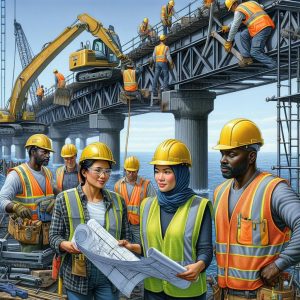 Construction workers repairing pier.