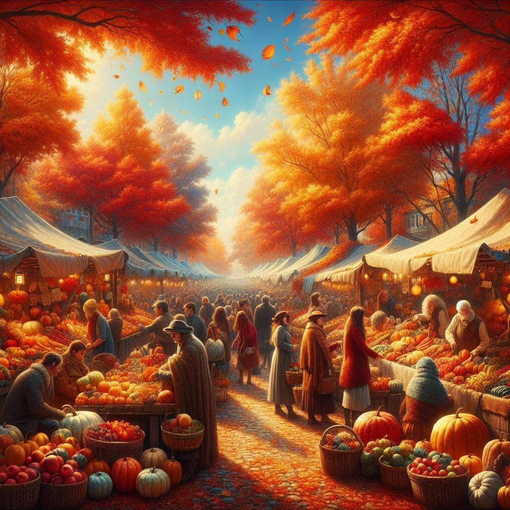 Fall market ambiance scene.