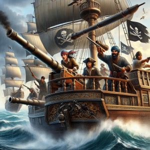 Pirate ship chase illustration