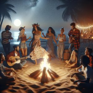 Beach bonfire celebration image.