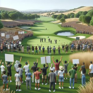 Golf course protest scene