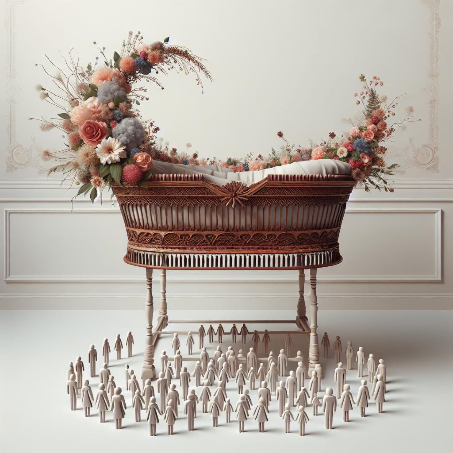 Empty cradle with flowers