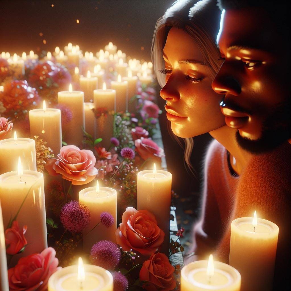 Candles and flowers tribute