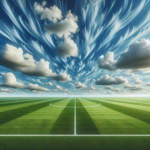 Soccer field under clouds