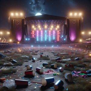 Nighttime music festival aftermath