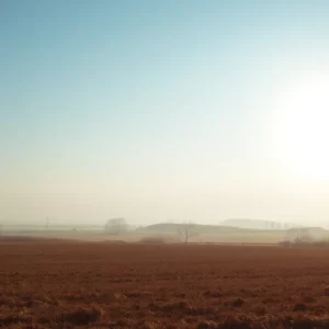 Evocative landscape of dry fields under a warm winter sun.