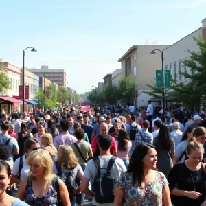 Crowded streets with diverse community engagement and activity