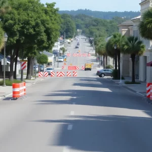 Downtown Beaufort construction site with barriers