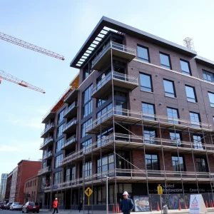 Construction of the new 650 Block building in downtown Moorhead.