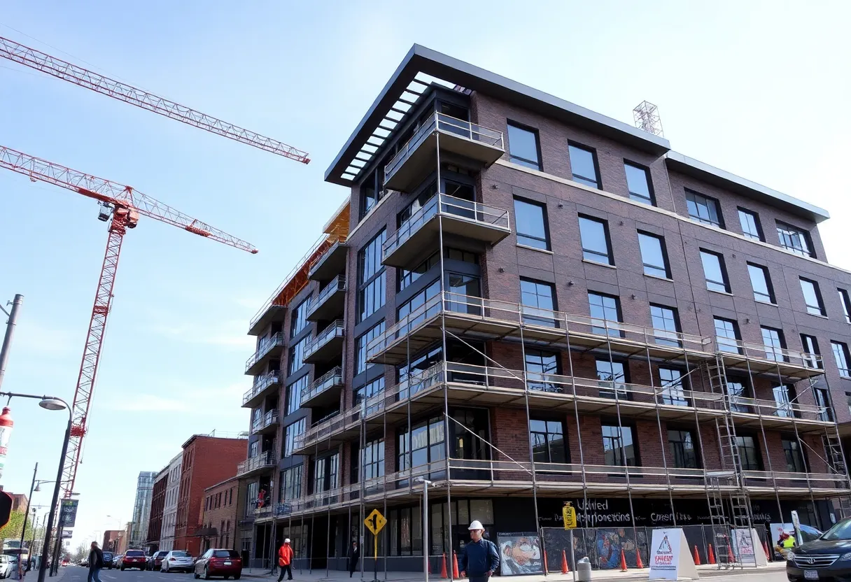 Construction of the new 650 Block building in downtown Moorhead.