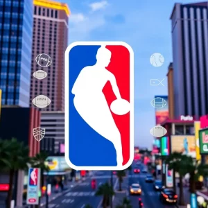 Graphic of NBA Marketing Partnerships with Las Vegas backdrop