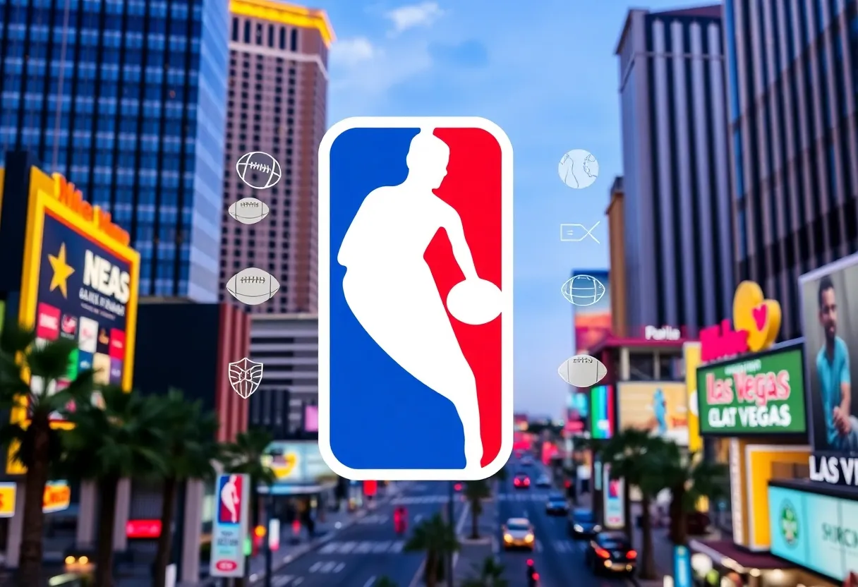 Graphic of NBA Marketing Partnerships with Las Vegas backdrop