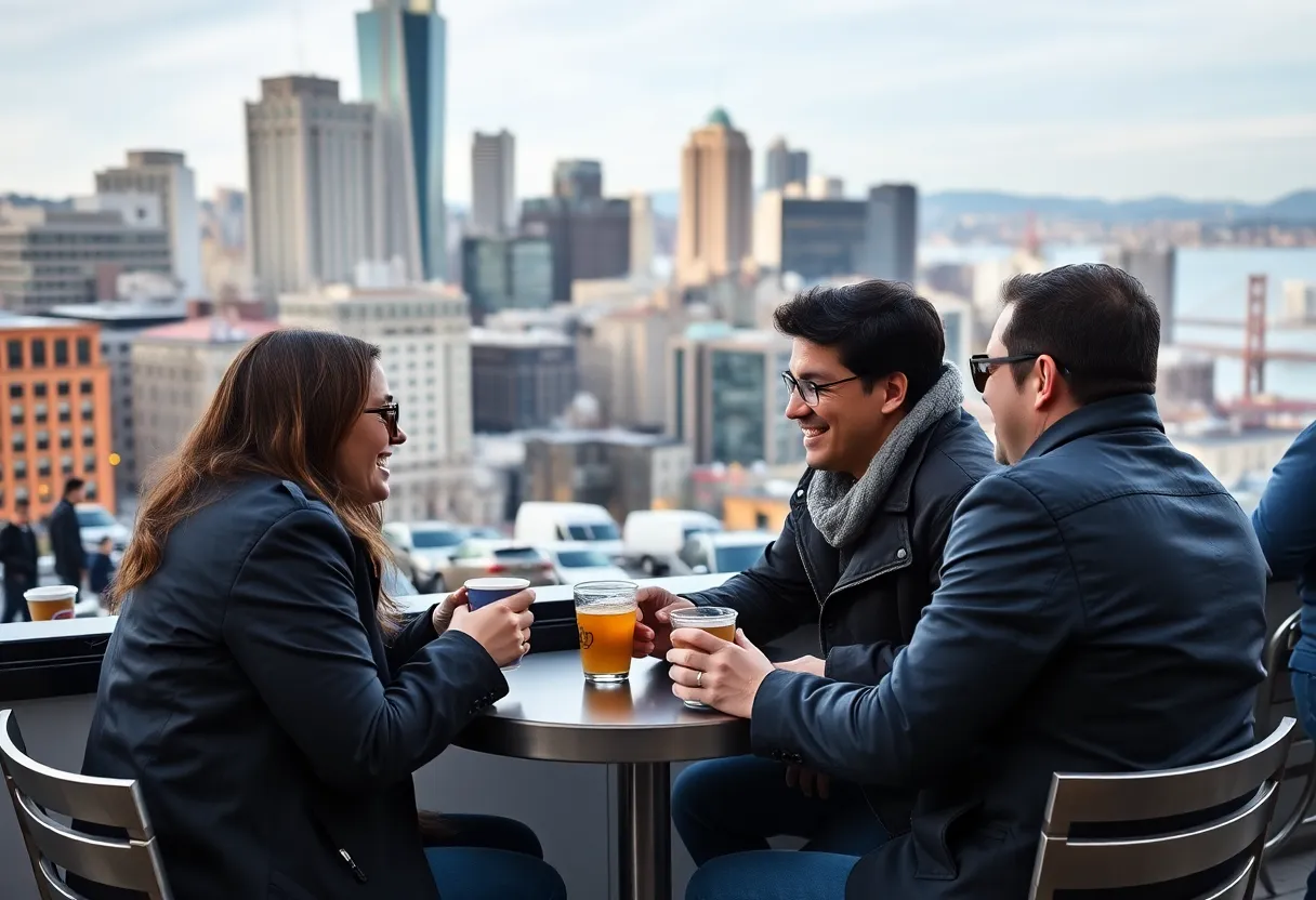 People engaging in a friendly conversation in San Francisco about marketing.