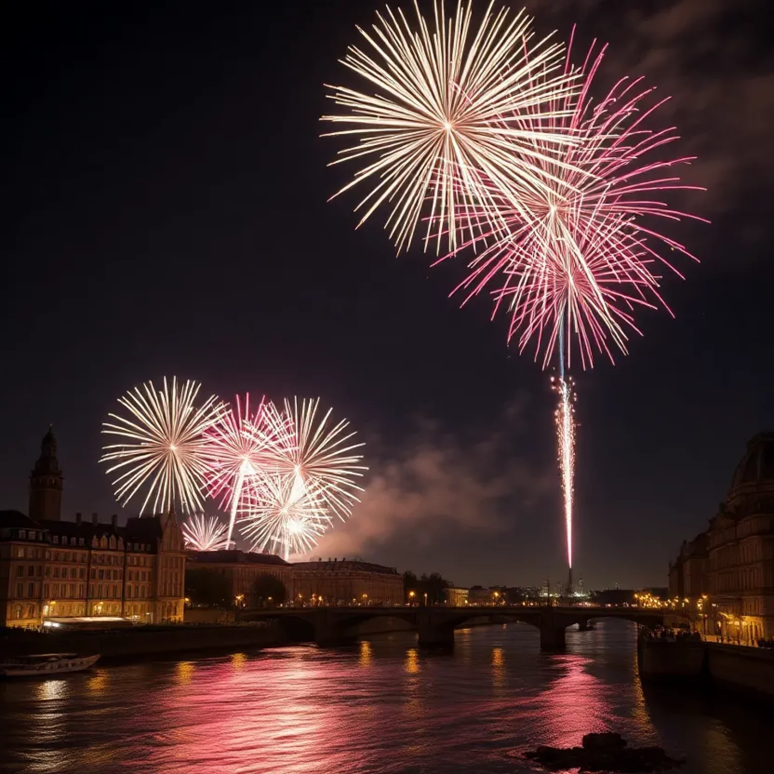 Fireworks illuminating the sky over Beaufort River on New Year’s Eve