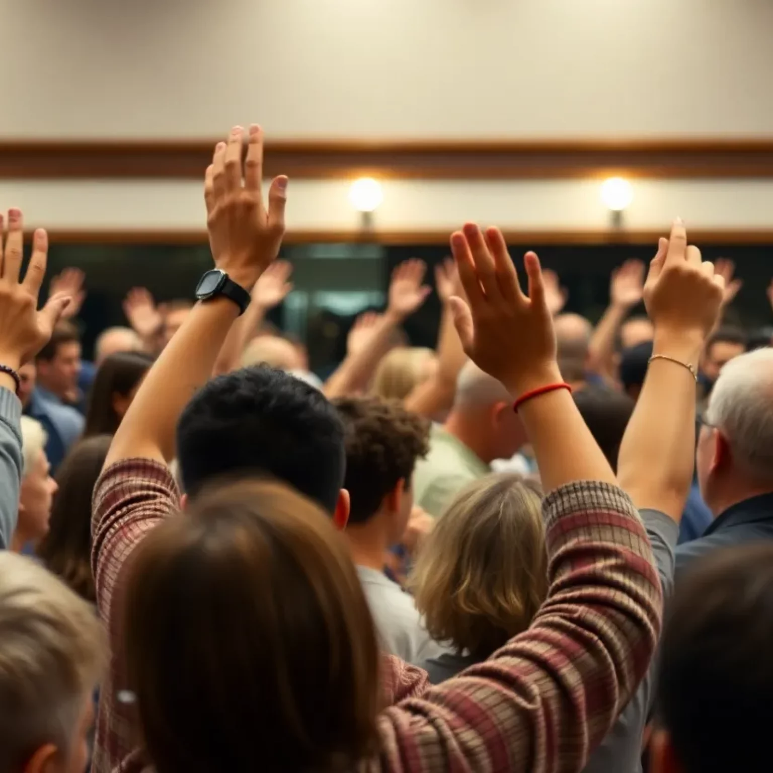 Residents expressing concerns at a town hall meeting