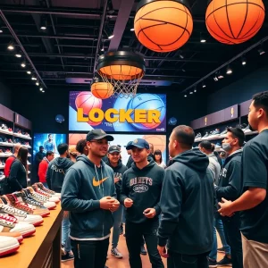 Foot Locker store featuring influencers and sneaker products promoting sports culture.