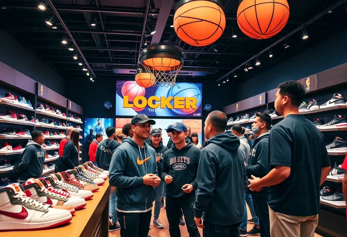 Foot Locker store featuring influencers and sneaker products promoting sports culture.