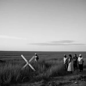 Black-and-white photograph of Gullah Geechee community on Daufuskie Island