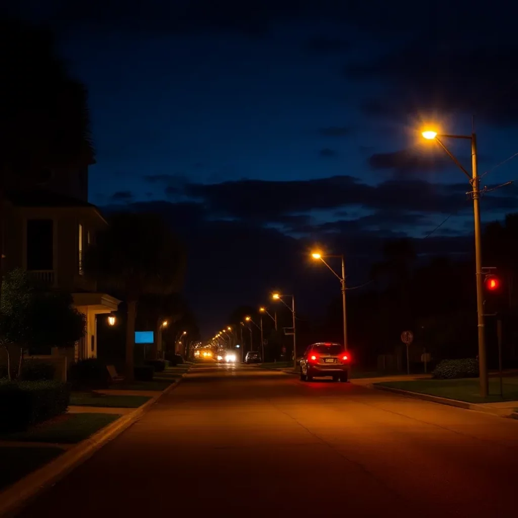 Nighttime view of Hilton Head Island streets