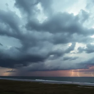 Dark storm clouds over South Carolina coast