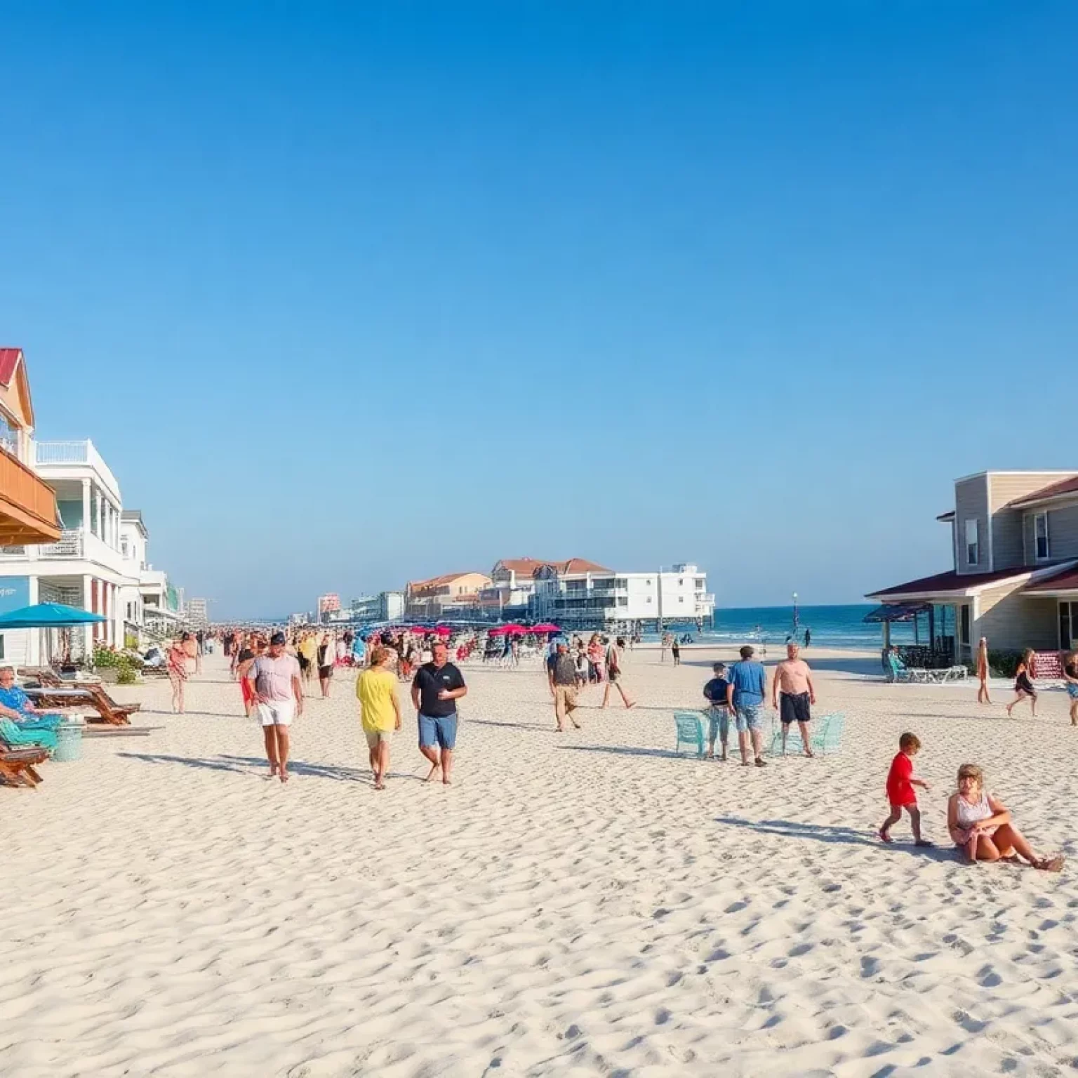 Surfside Beach scene with families and people socializing