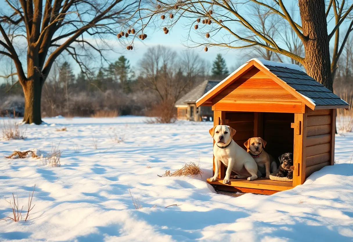 Cozy pet shelter in winter in Beaufort County