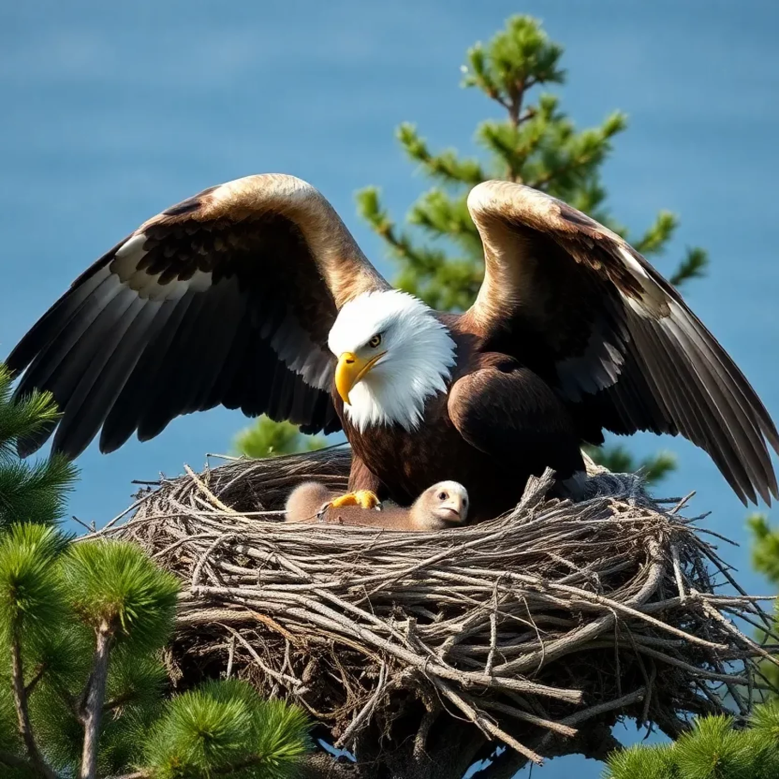 Hatching baby bald eagle in its nest