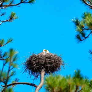 Nest of bald eagles on Hilton Head Island with two eggs