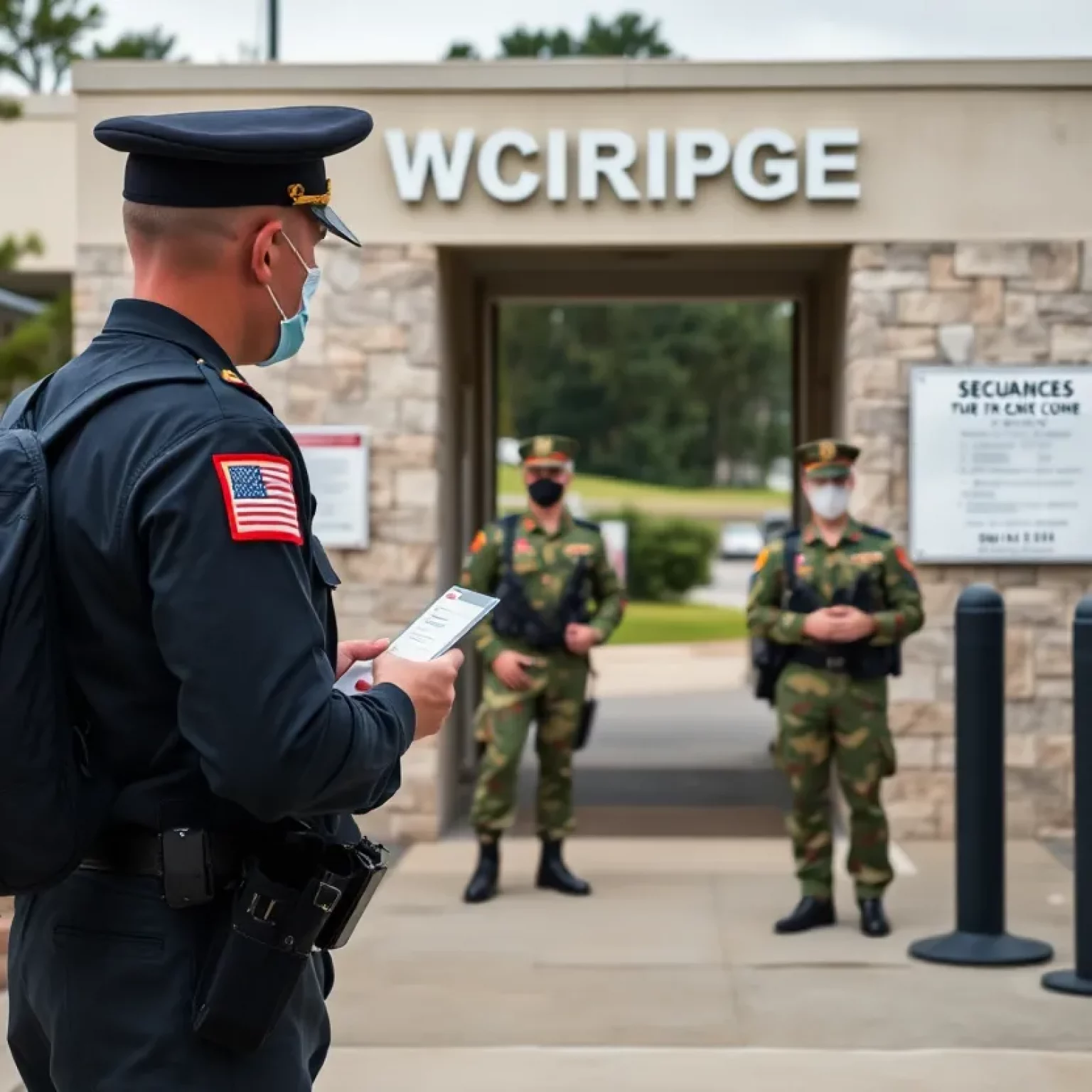 Military personnel conducting security checks at Marine Corps installation