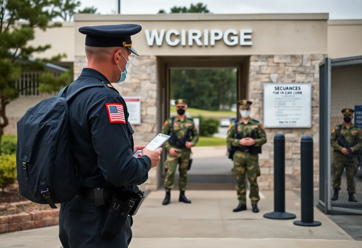 Military personnel conducting security checks at Marine Corps installation