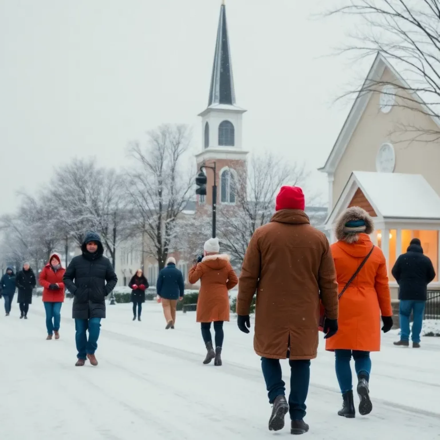 Winter weather in Beaufort County with snow and a cozy church