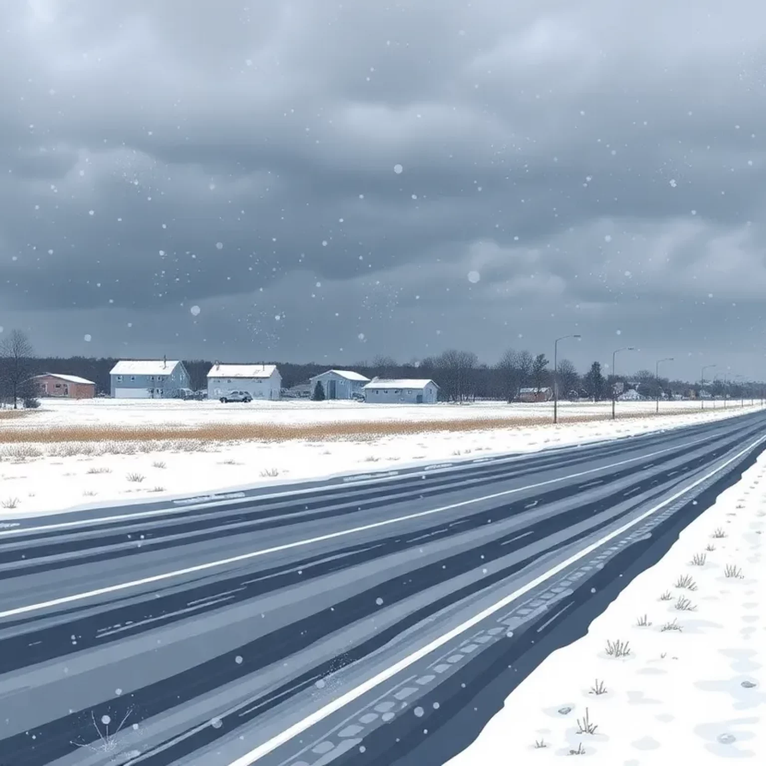 Winter storm in Beaufort County with snow and icy roads