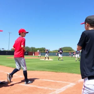 Young baseball players practicing on the field