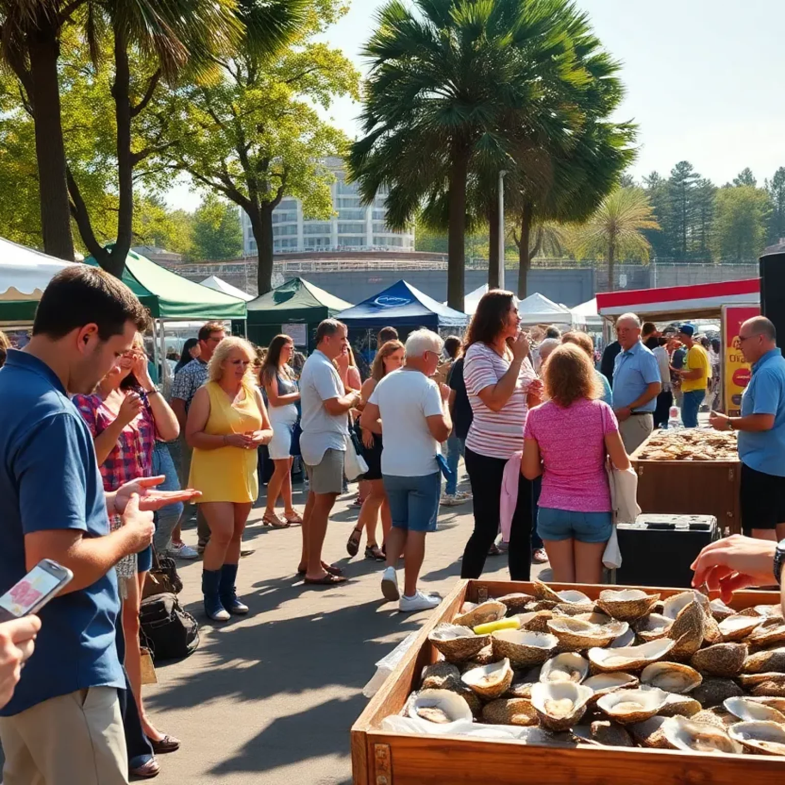 Festival attendees enjoying oysters at Beaufort Oyster Festival