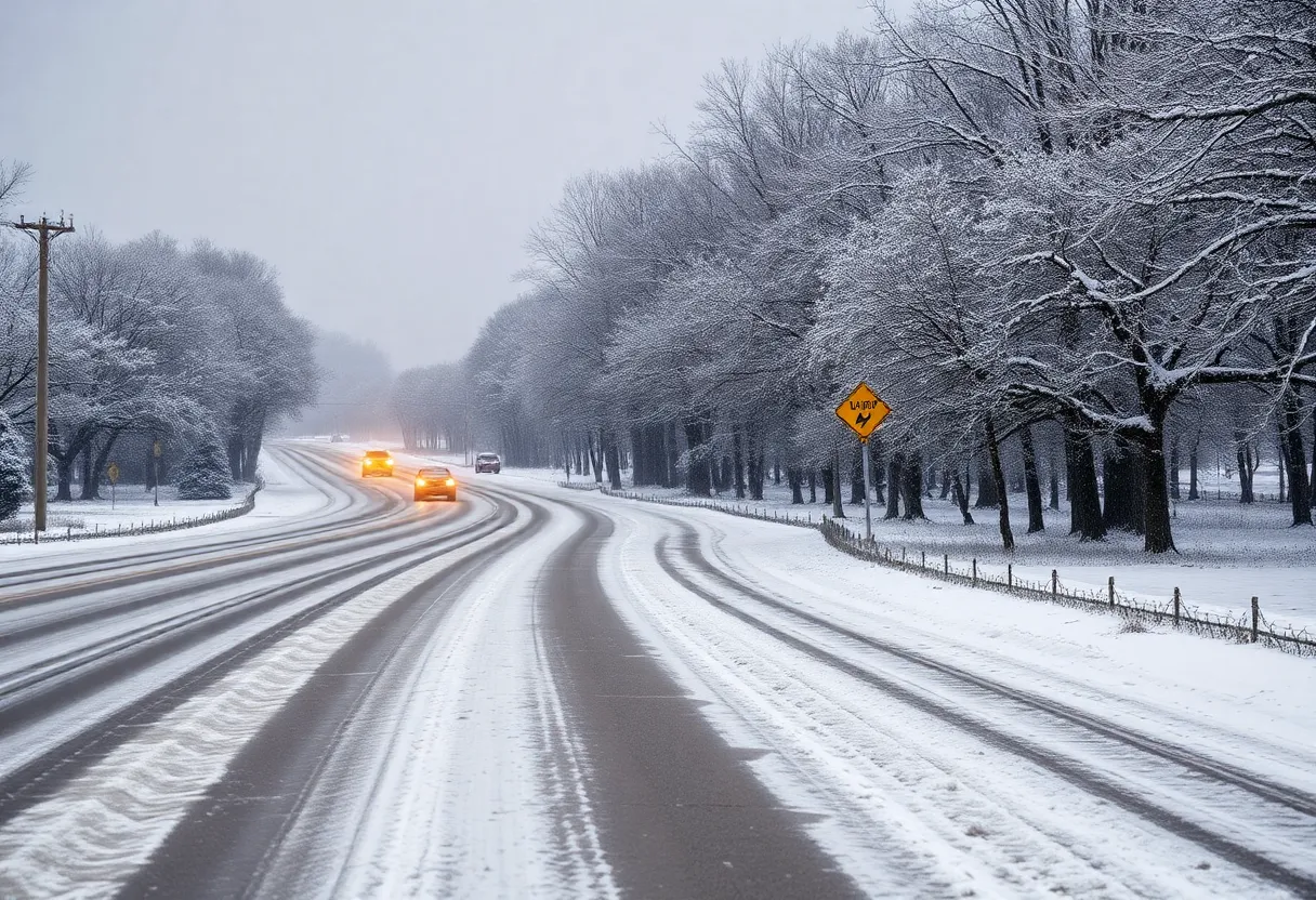 Snow-covered roads in Beaufort, SC after a rare snowfall