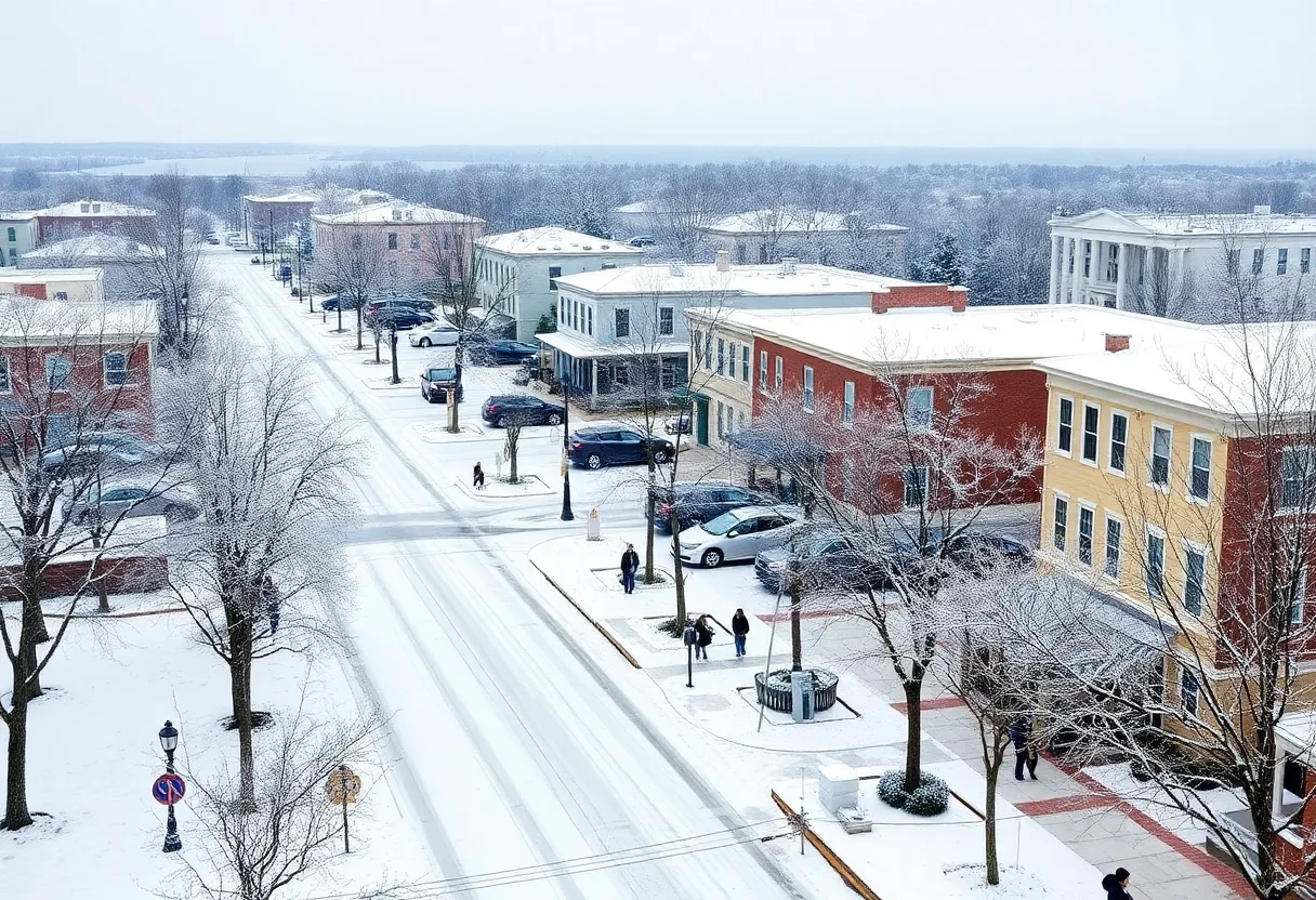 Snow-covered streets in Beaufort County, South Carolina